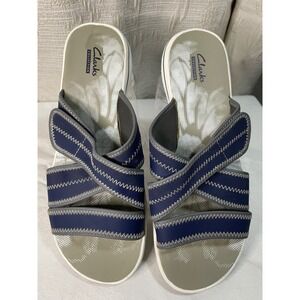 Clarks Collection Women's Slide Sandals Navy Gray Adjustable Straps Comfort
